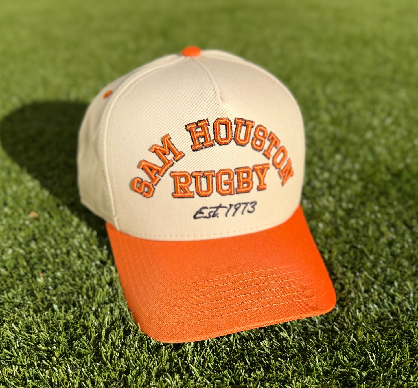 Sam Houston Rugby | Off-White with Orange & Black Stitching | Pre-Curved Snapback