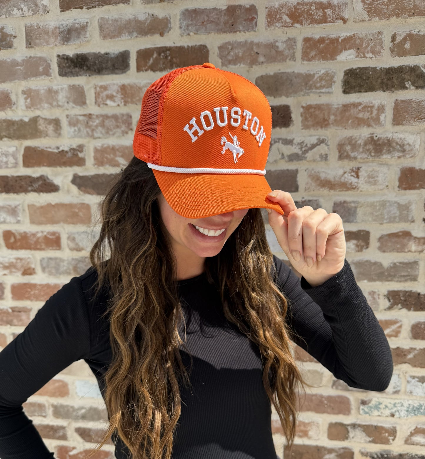 HOUSTON - Rodeo Collection | Orange Trucker with White Stitching/Rope | Pre-curved Snapback