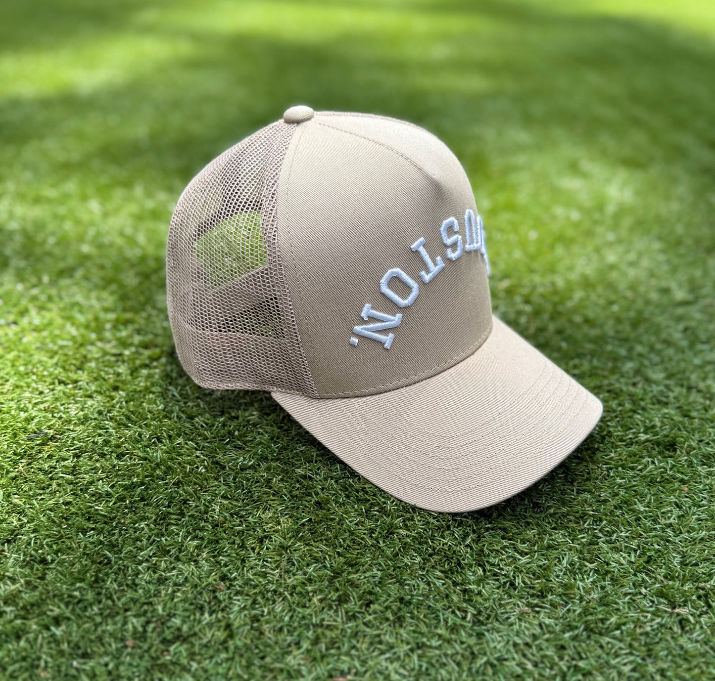 Tan Trucker | Nude with Off-White Stitching Structured Trucker| Pre-curved Snapback