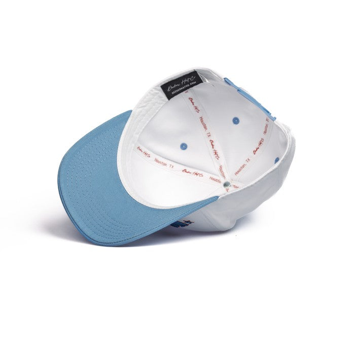 Retro | White with Sky Blue & Red Outline | Pre-curved Snapback
