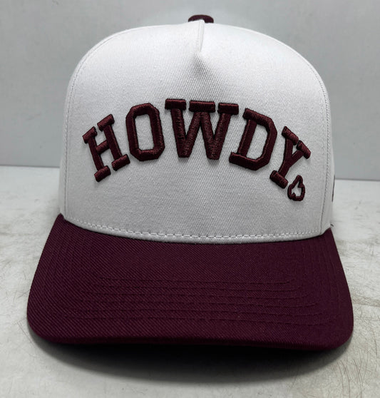 HOWDY Maroon & White Two-Tone | Pre-curved Snapback