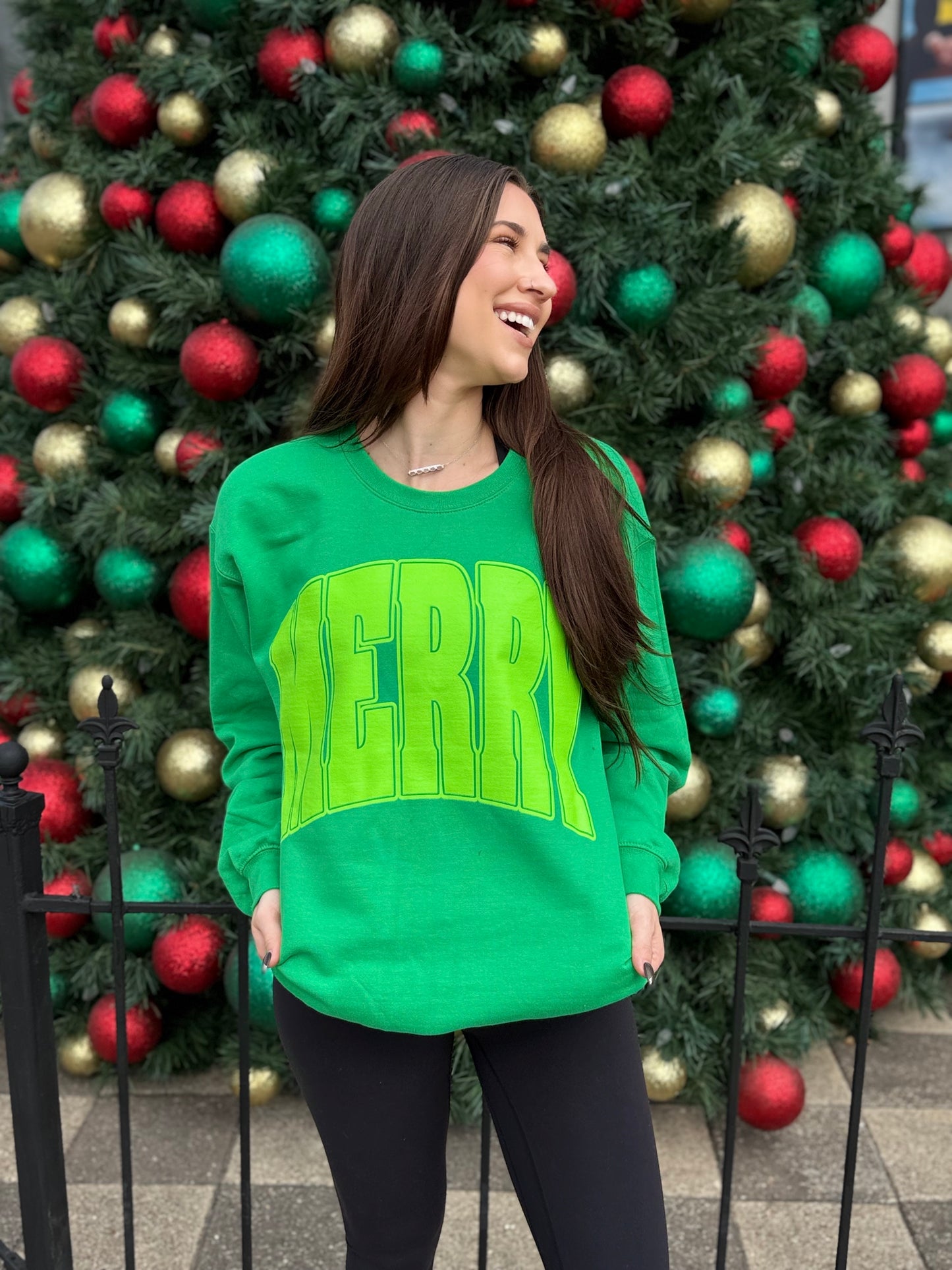 MERRY Sweatshirt | Green with Neon | Christmas Collection - LIVE NOW