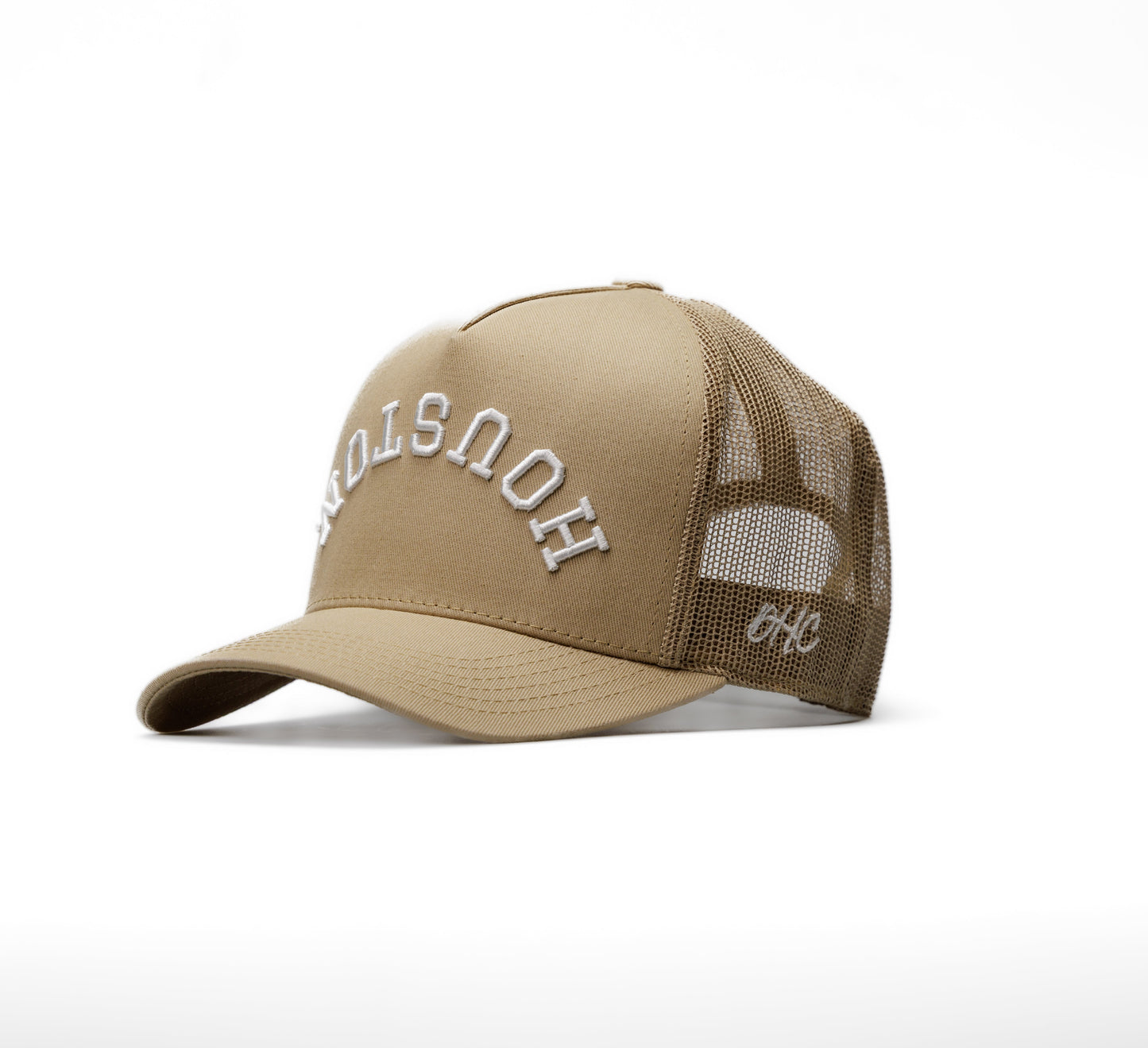 Tan Trucker | Nude with Off-White Stitching  Structured Trucker| Pre-curved Snapback