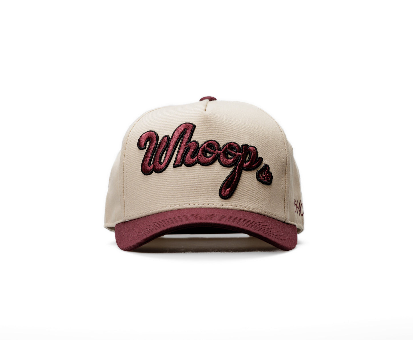 Whoop | Off-White & Maroon/Black  | 100% Cotton Snapback, Off-White with Camo Bill