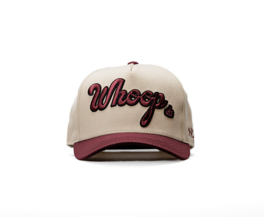 Whoop | Off-White & Maroon/Black  | 100% Cotton Snapback, Off-White with Camo Bill
