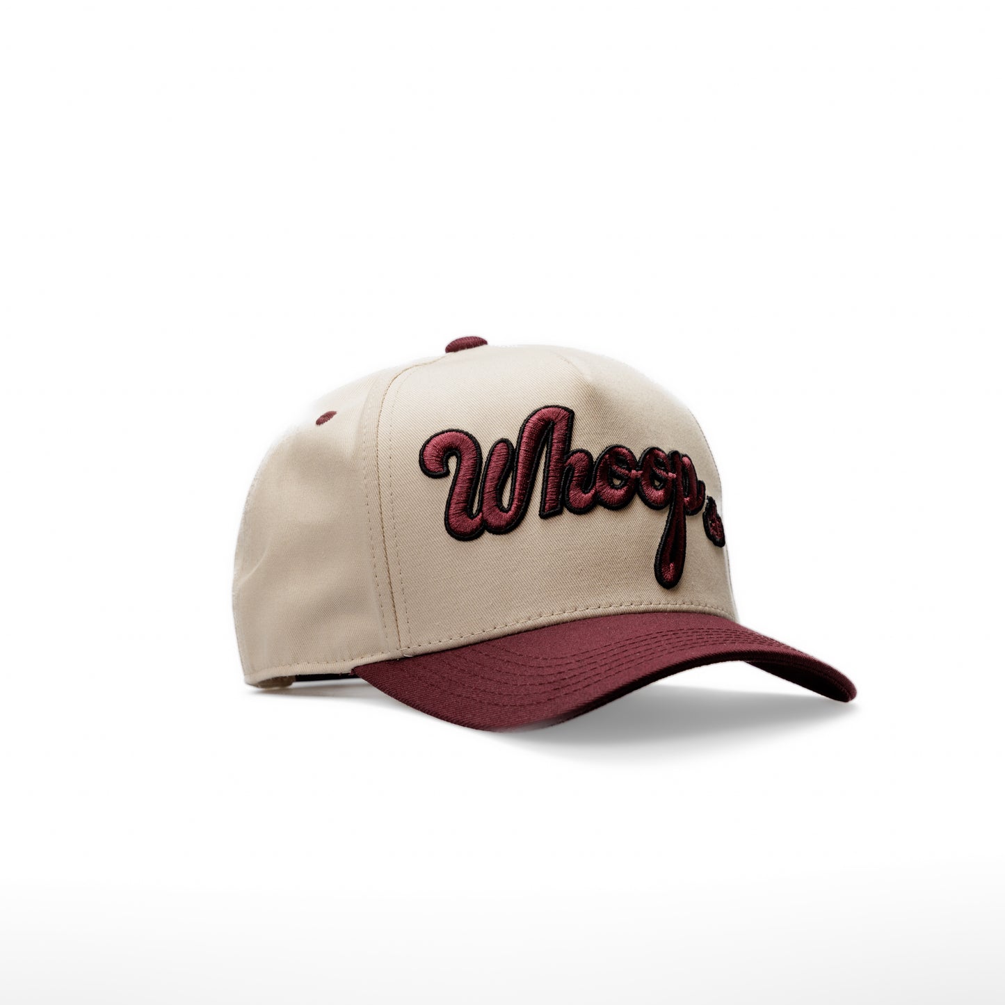 Whoop | Off-White & Maroon/Black  | 100% Cotton Snapback, Off-White with Camo Bill