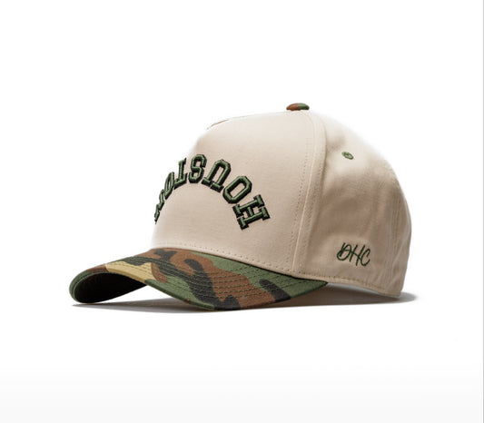Off-White + Camo | 100% Cotton Snapback, Off-White with Camo Bill