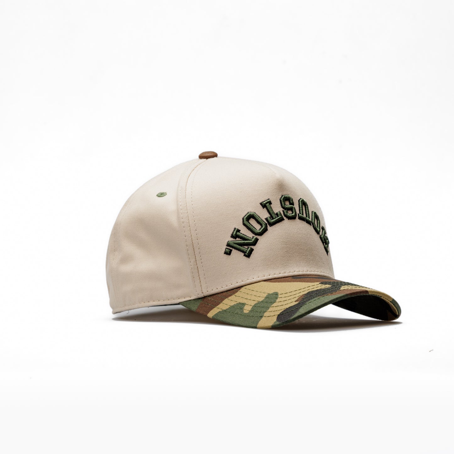 Off-White + Camo | 100% Cotton Snapback, Off-White with Camo Bill