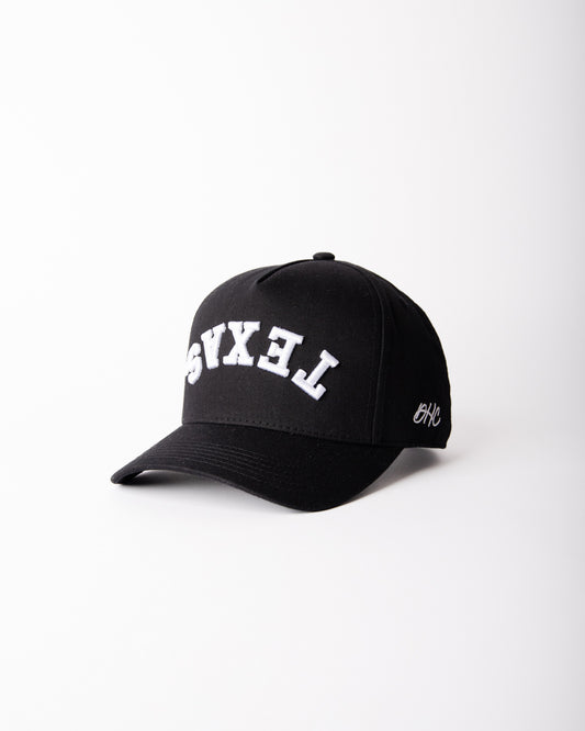 TEXAS | Black with White Stitching | Pre-curved Snapback