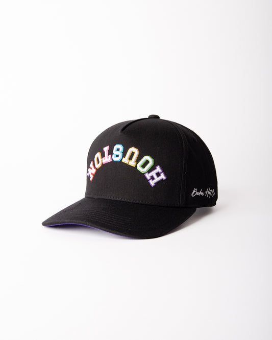 RAINBOW | Black with Rainbow Stitching | Pre-curved Snapback