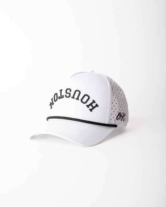 White Performance | White with Black Silicone Snapback with Rope | Style Pre-curved Snapback