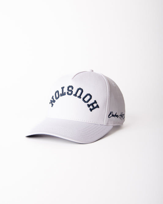 White with Navy Stitching & Navy Underbrim | Pre-curved Snapback