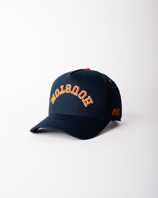 Navy with Orange Stitching and Orange Underbrim | Pre-curved Snapback