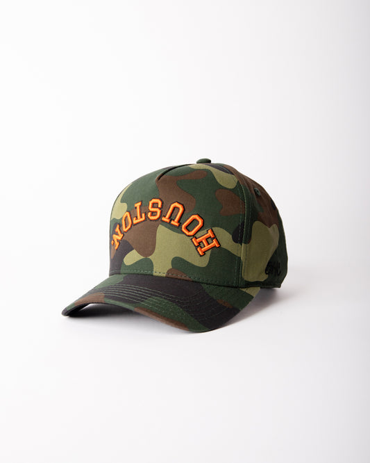 CAMO | Orange & Black Stitching | Pre-curved Snapback