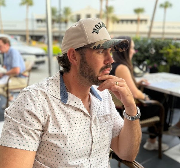 Off-White + Camo | 100% Cotton Snapback, Off-White with Camo Bill