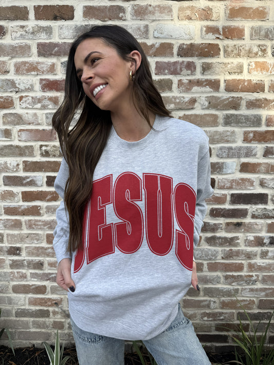 JESUS Sweatshirt | Gray with Red | Christmas Collection - LIVE NOW