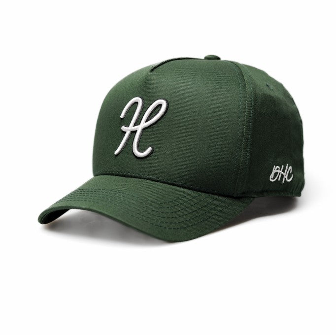 The 'H' | Forest Green with White +  Black Outline H | Pre-curved Snapback *NEW RELEASE*