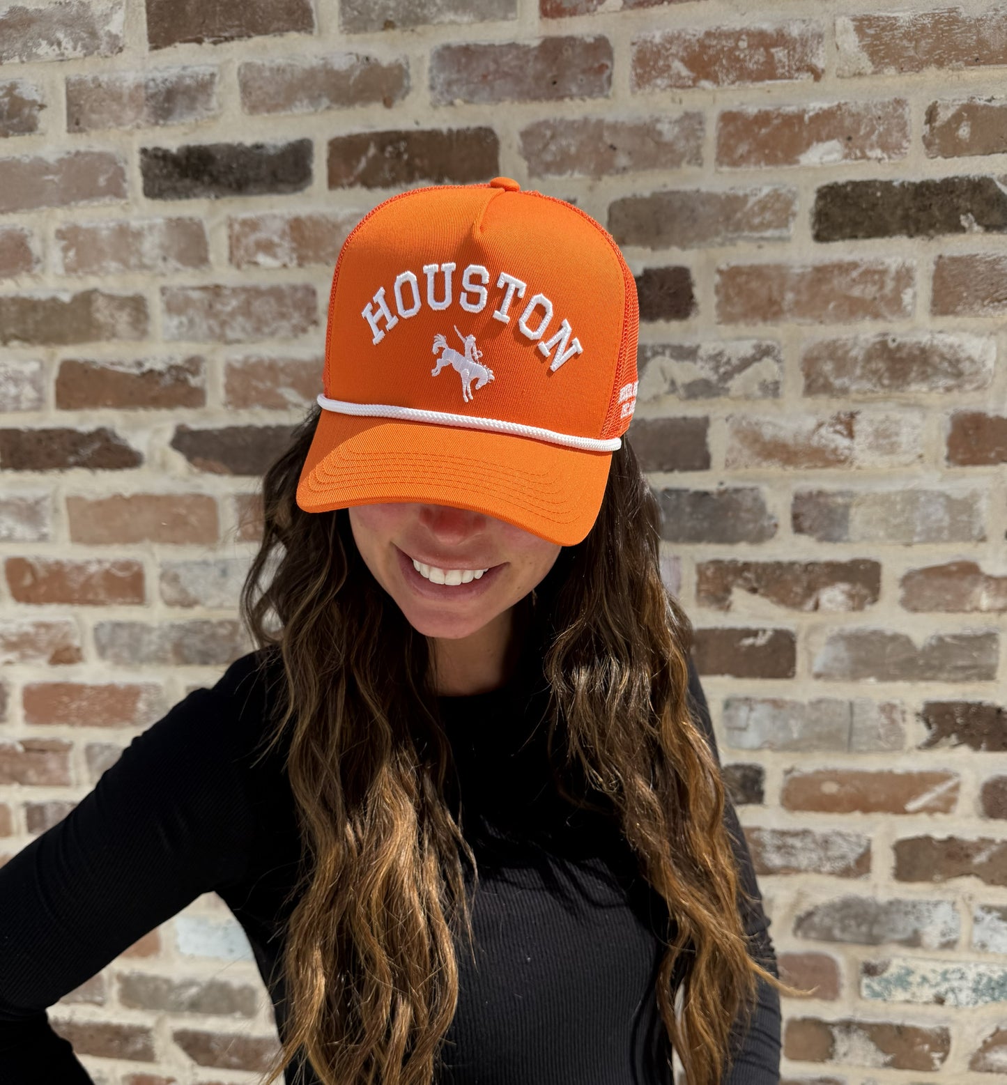HOUSTON -  Rodeo Collection | Orange Trucker with White Stitching/Rope | Pre-curved Snapback