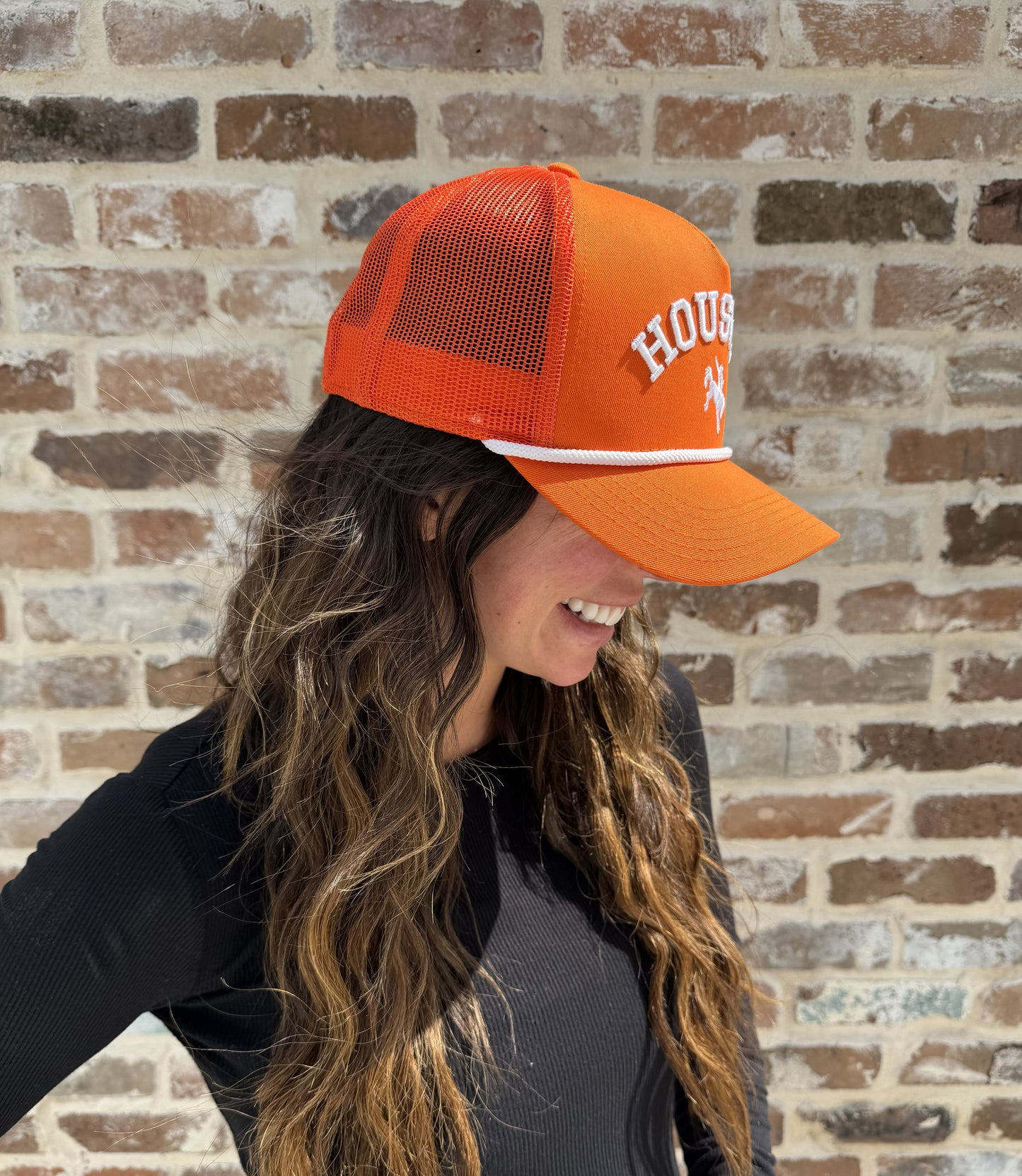 HOUSTON -  Rodeo Collection | Orange Trucker with White Stitching/Rope | Pre-curved Snapback
