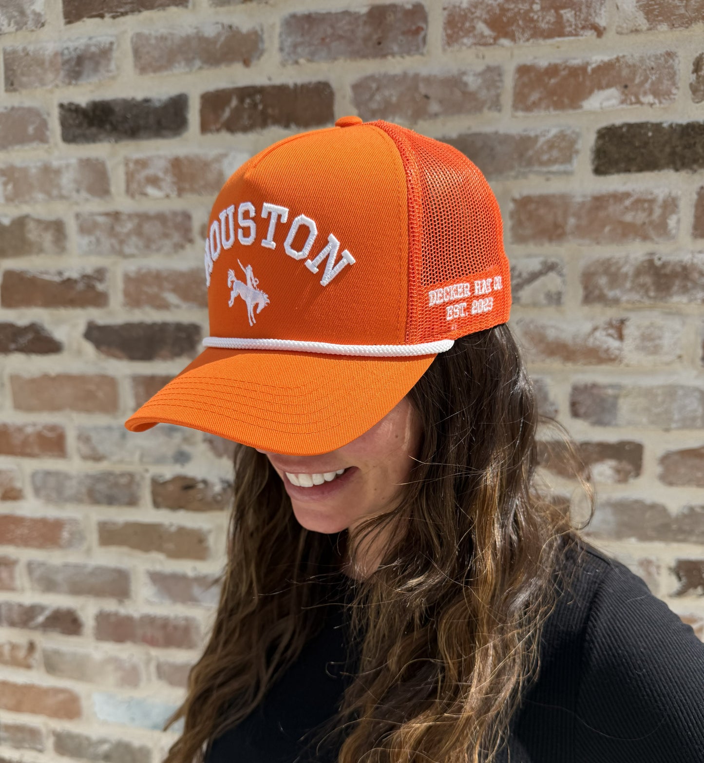HOUSTON -  Rodeo Collection | Orange Trucker with White Stitching/Rope | Pre-curved Snapback