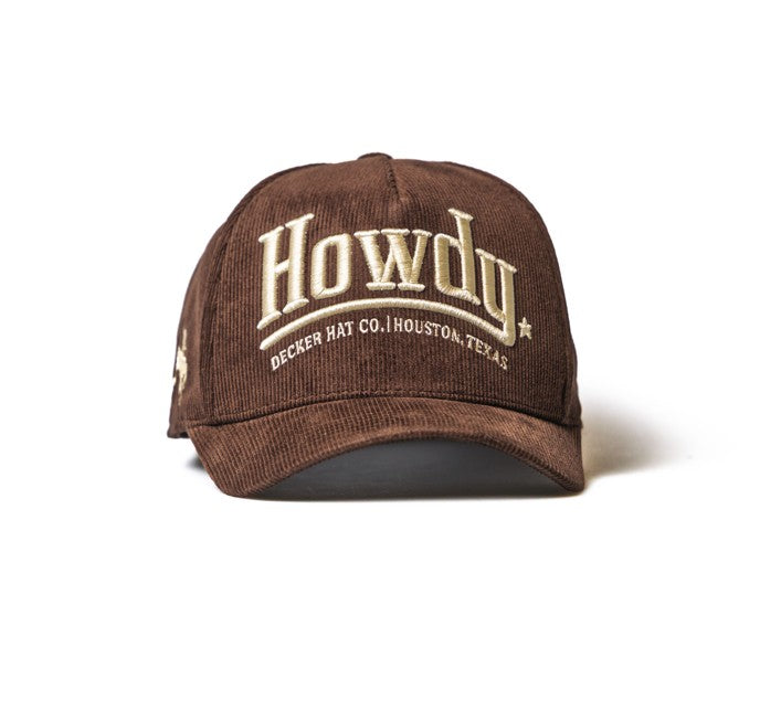 HOWDY - Rodeo Collection | Brown Corduroy + Off-White Stitching | Pre-curved Snapback