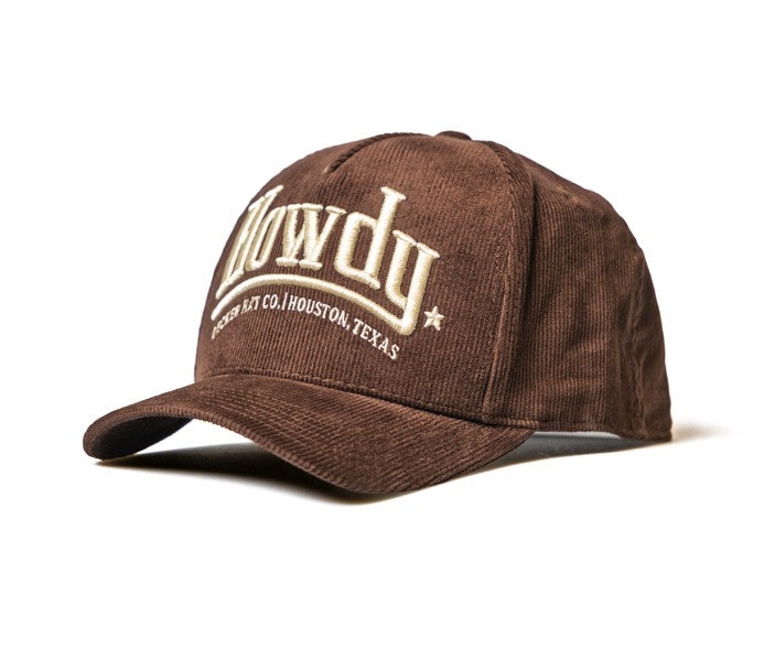 HOWDY - Rodeo Collection | Brown Corduroy + Off-White Stitching | Pre-curved Snapback