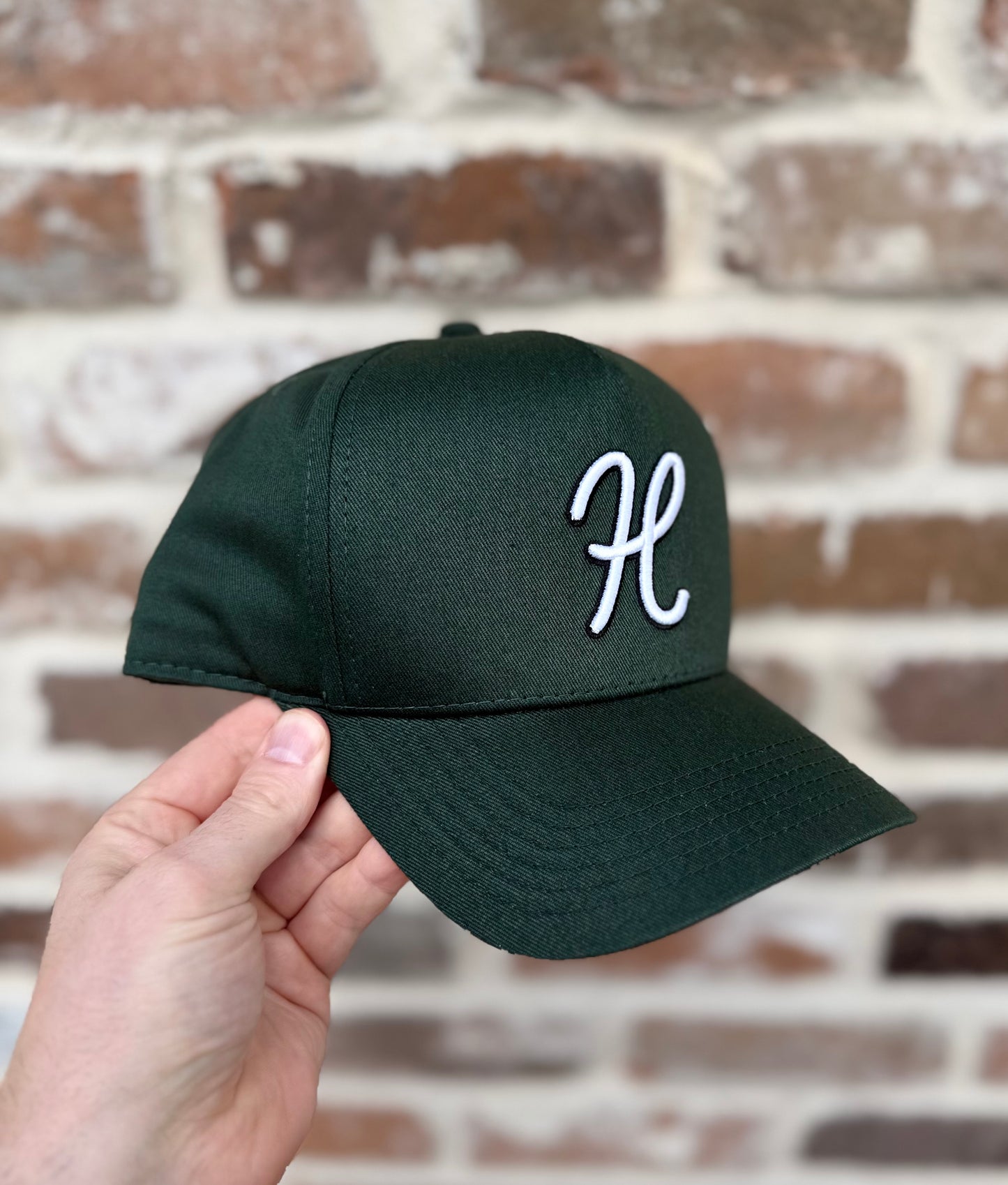 The 'H' | Forest Green with White +  Black Outline H | Pre-curved Snapback *NEW RELEASE*