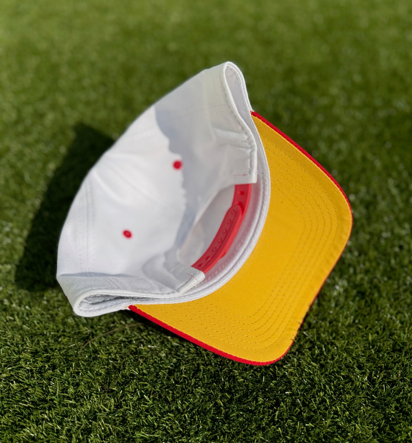 Clutch | White with Red Brim & Yellow/Red Stitching | Pre-curved Snapback