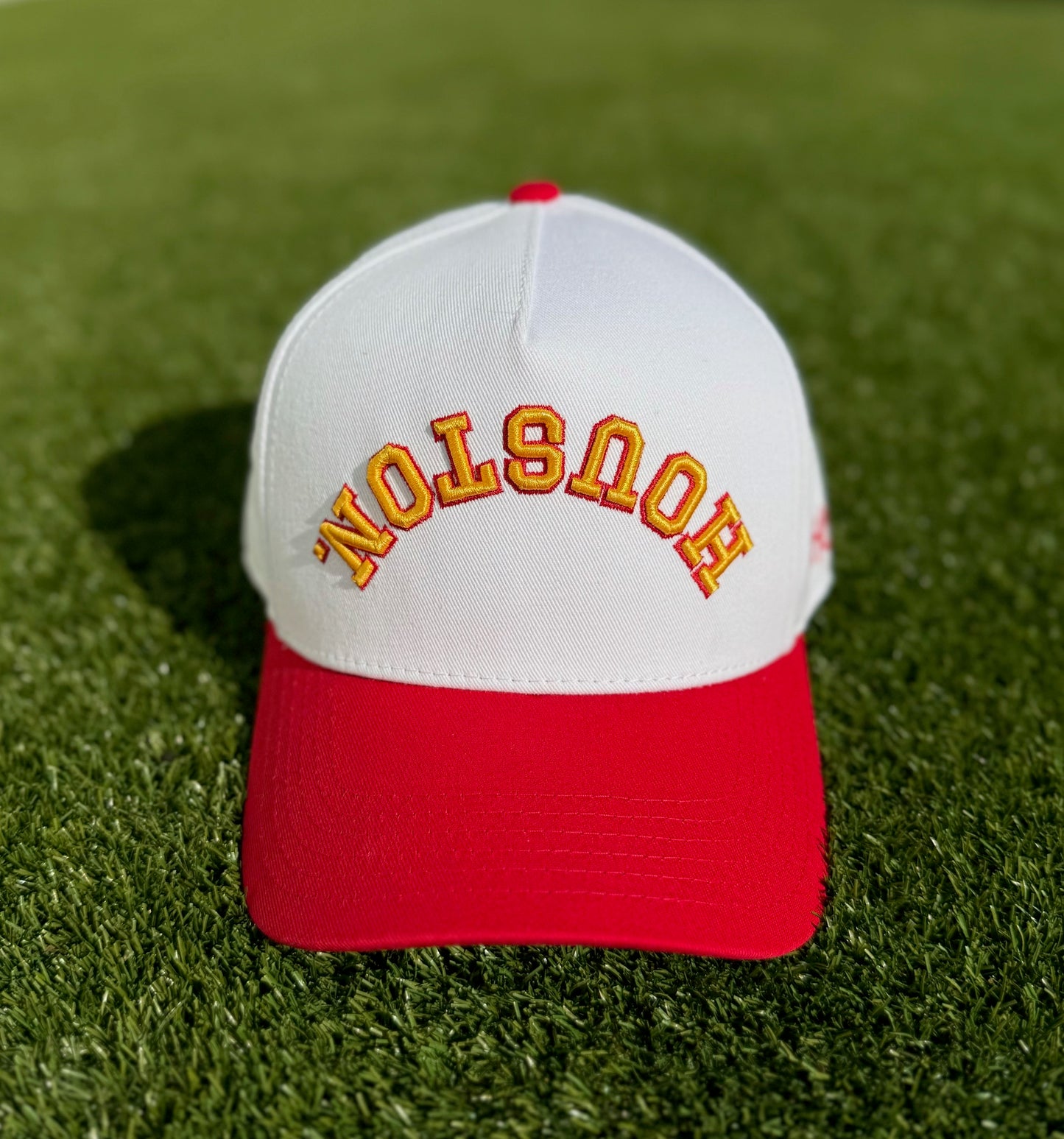 Clutch | White with Red Brim & Yellow/Red Stitching | Pre-curved Snapback