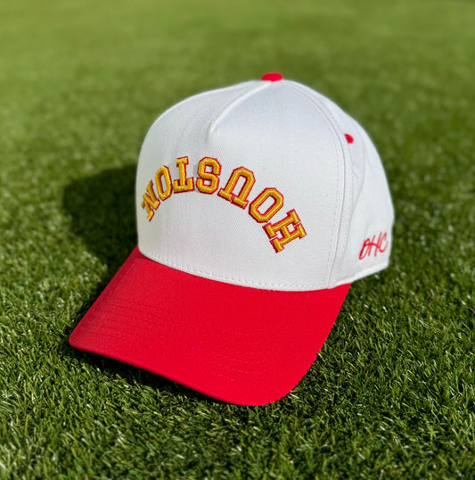 Clutch | White with Red Brim & Yellow/Red Stitching | Pre-curved Snapback