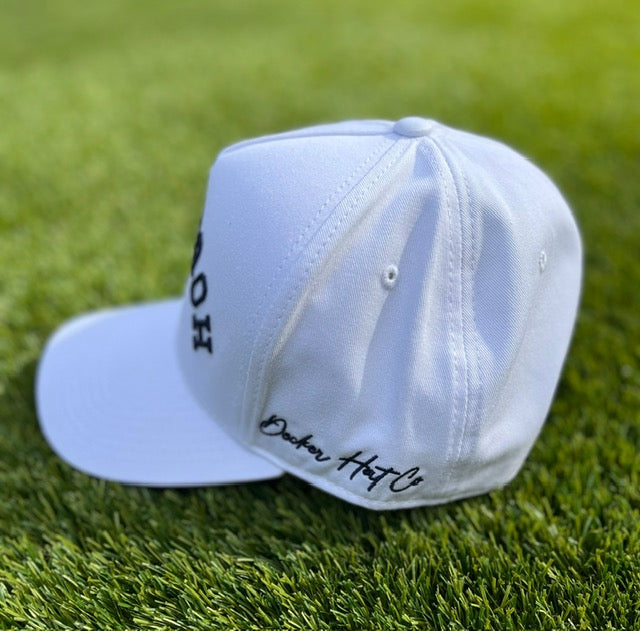 White with Navy Stitching & Navy Underbrim | Pre-curved Snapback