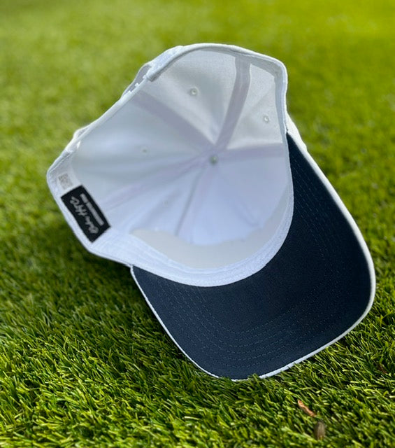 White with Navy Stitching & Navy Underbrim | Pre-curved Snapback