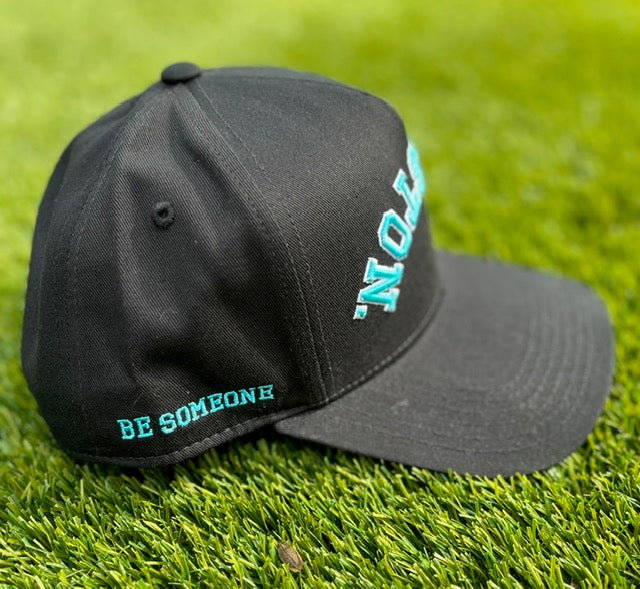 Black with Turquoise Stitching & White Outline  | Special Edition BE SOMEONE | Pre-curved Snapback