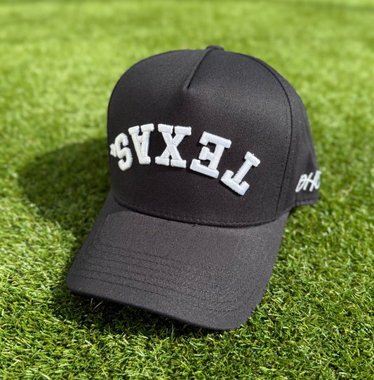 TEXAS | Black with White Stitching | Pre-curved Snapback