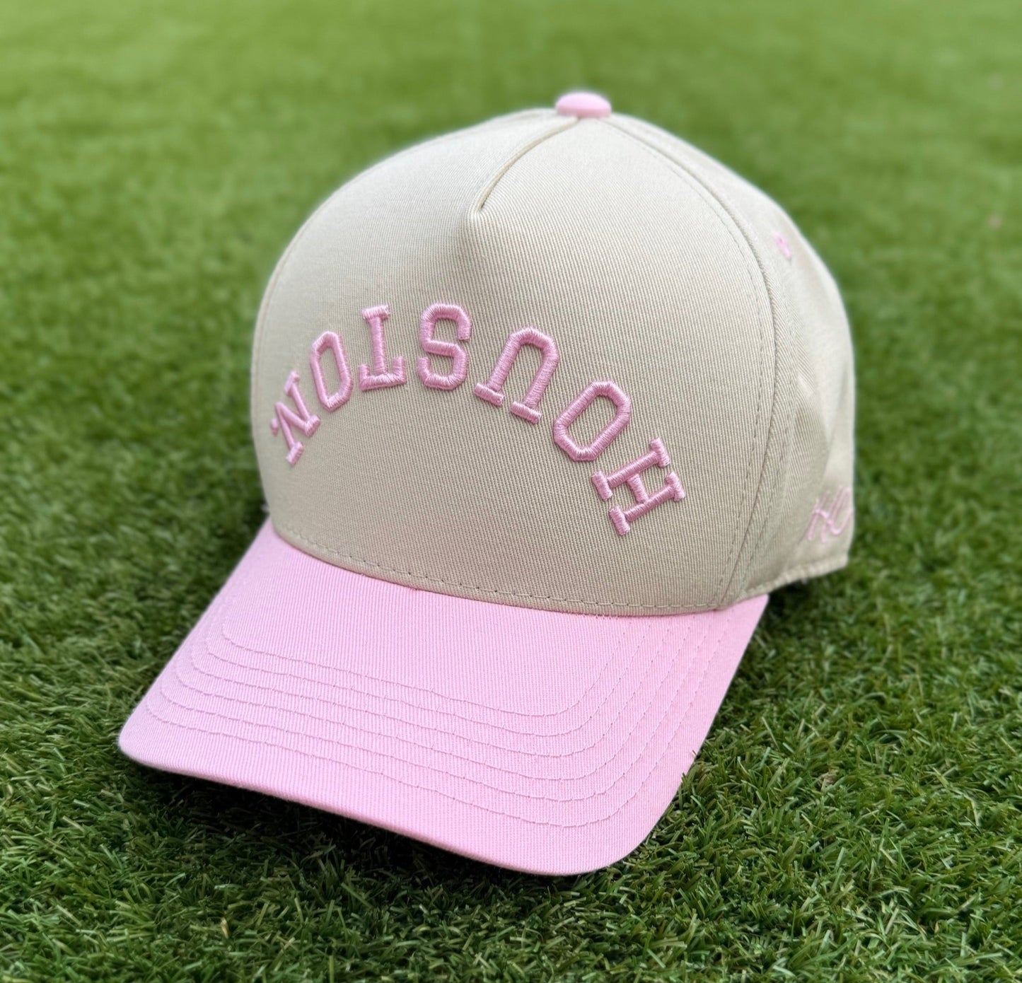 Off-White & Pink | Two-Tone Off-White with Pink | Pre-curved Snapback