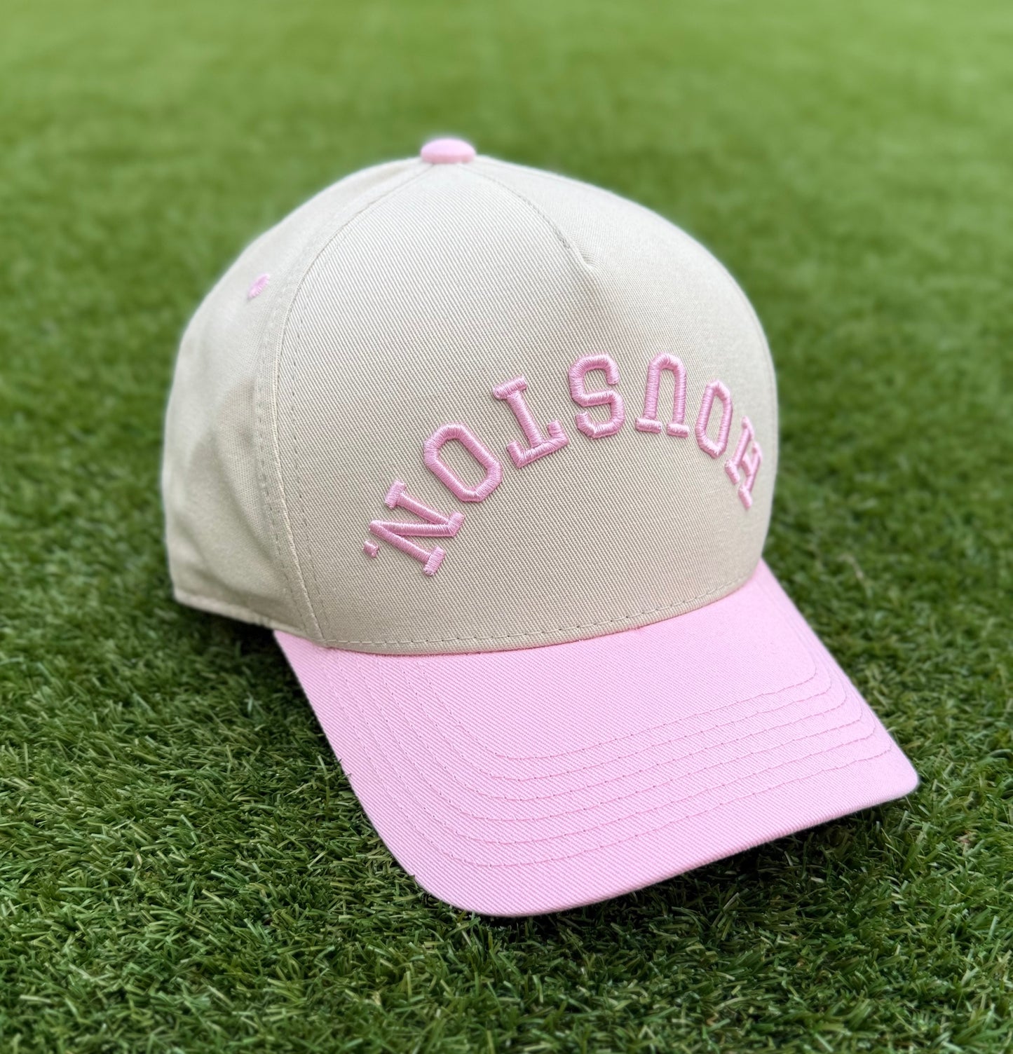 Off-White & Pink | Two-Tone Off-White with Pink | Pre-curved Snapback