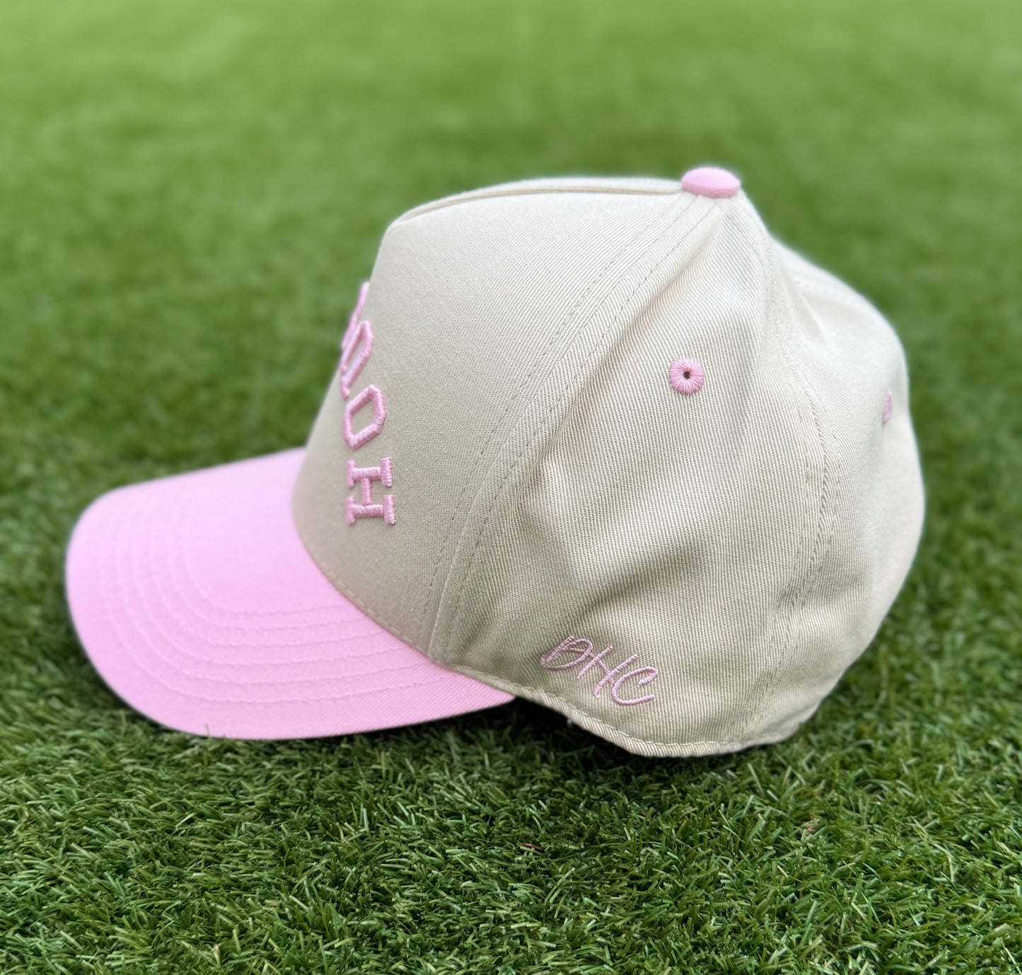 Off-White & Pink | Two-Tone Off-White with Pink | Pre-curved Snapback