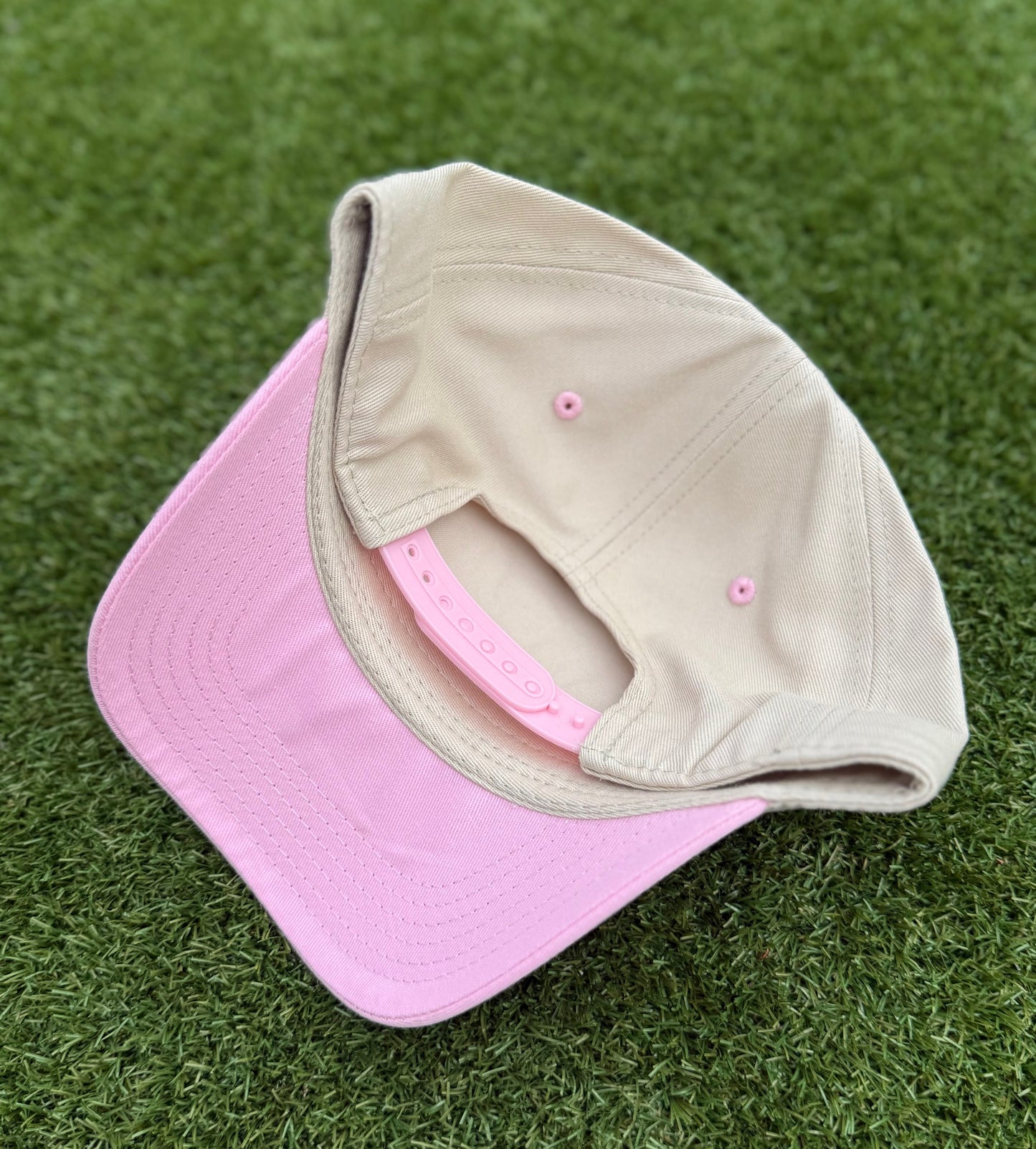 Off-White & Pink | Two-Tone Off-White with Pink | Pre-curved Snapback