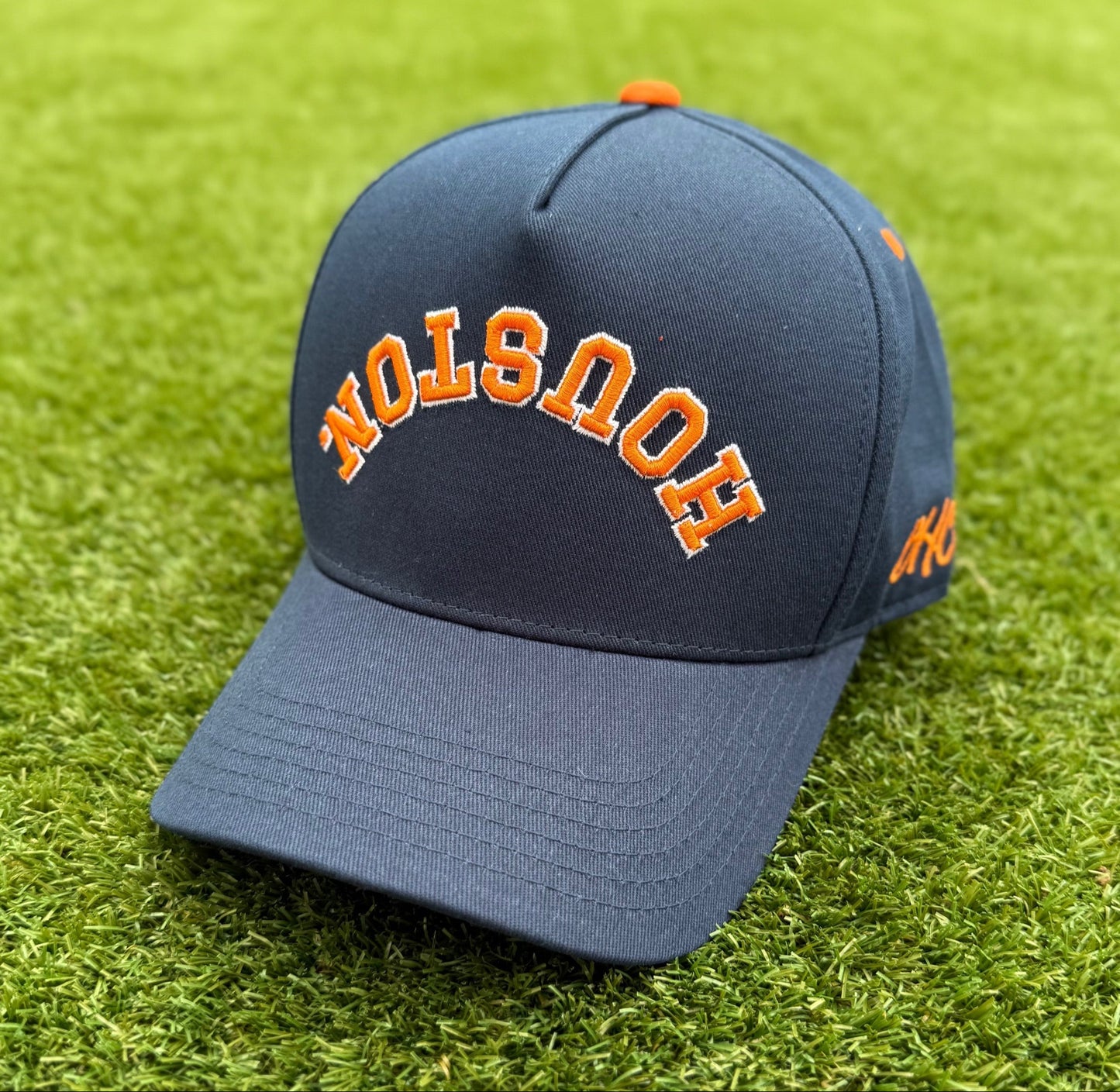 Navy with Orange Stitching and Orange Underbrim | Pre-curved Snapback