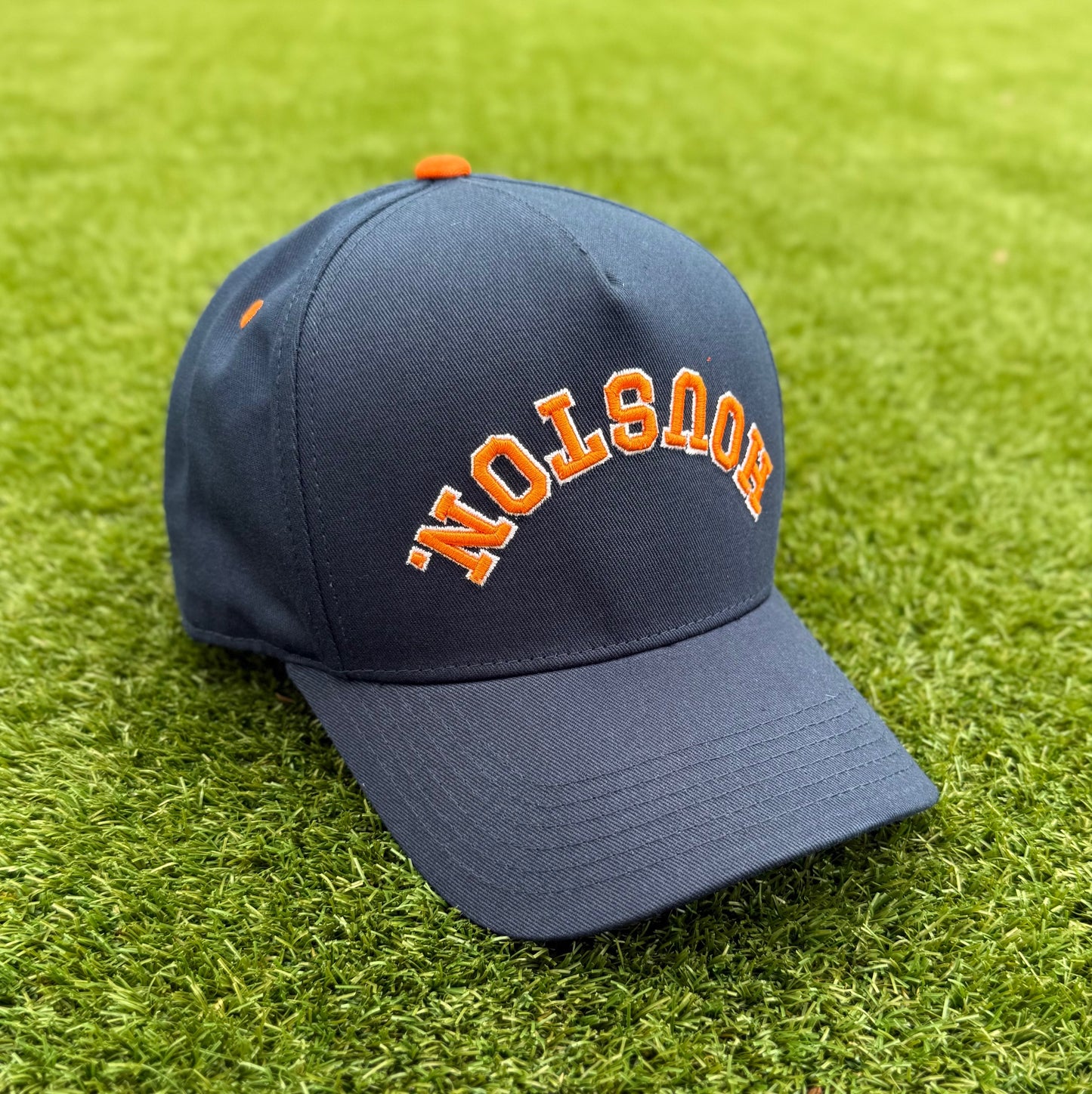 Navy with Orange Stitching and Orange Underbrim | Pre-curved Snapback