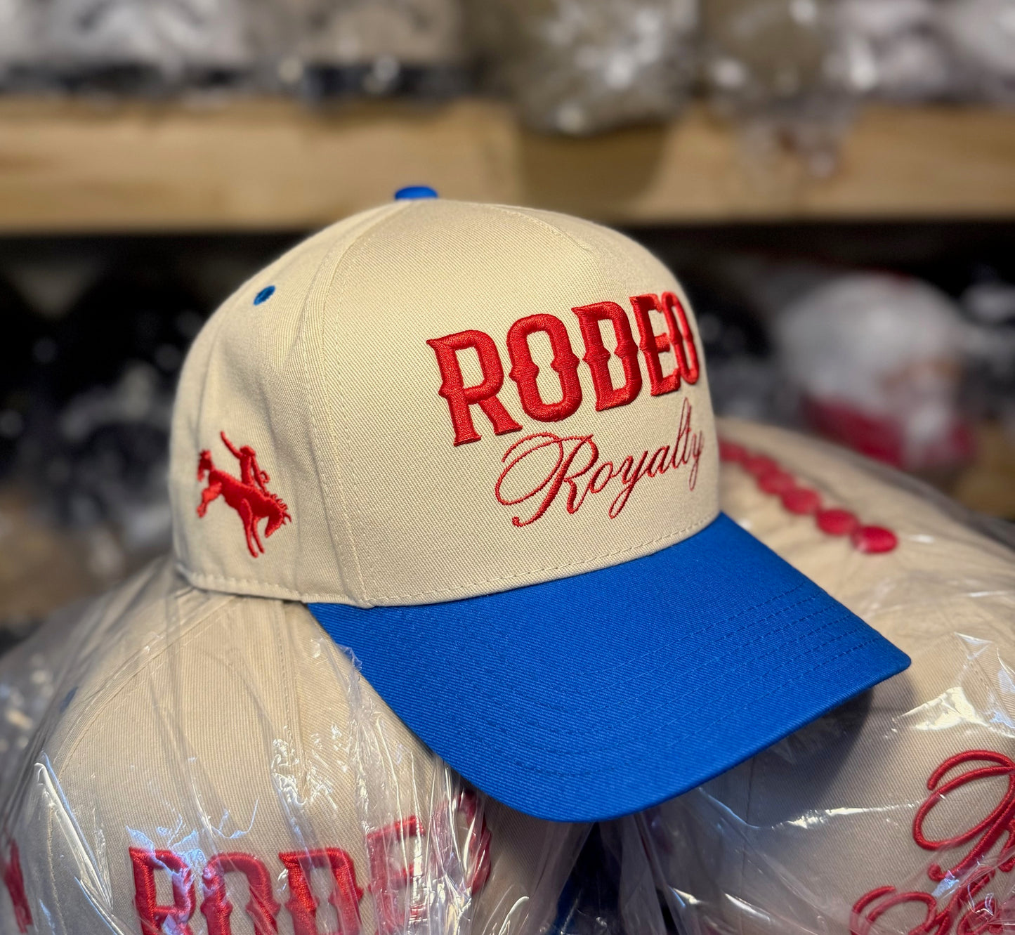 RODEO Royalty - Rodeo Collection | Off-White & Royal with Red | Pre-curved Snapback