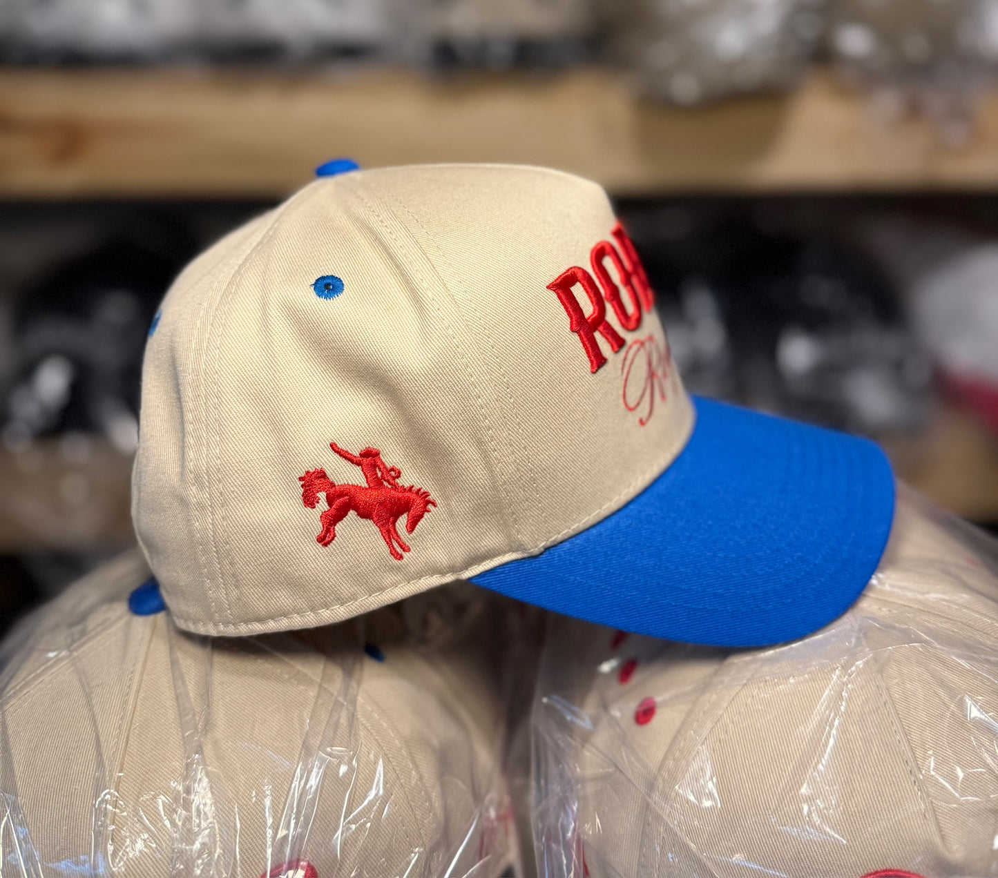 RODEO Royalty - Rodeo Collection | Off-White & Royal with Red | Pre-curved Snapback