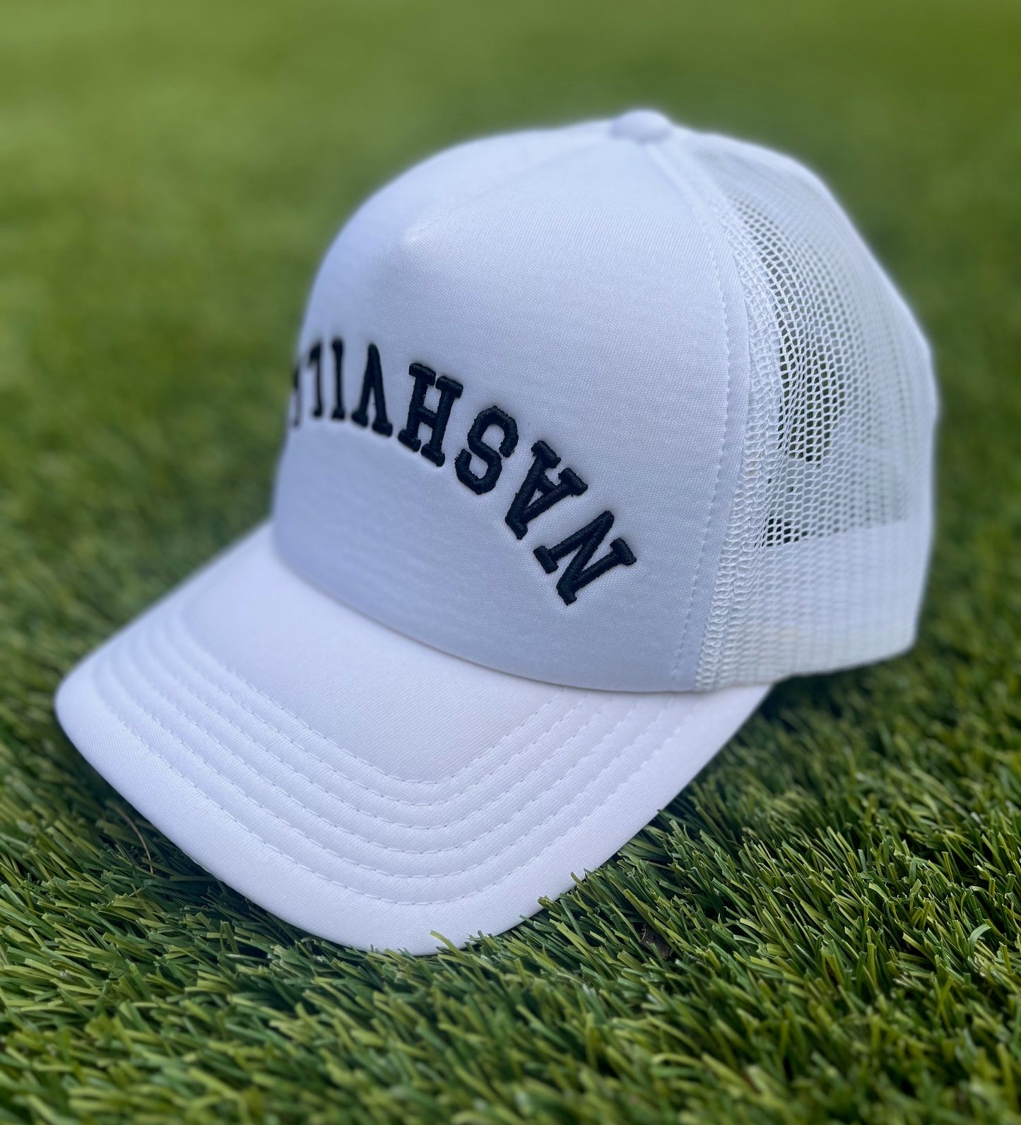 Monkee's of Brentwood | NASHVILLE. Custom White Foam Trucker Hat | Pre-Curved Snapback