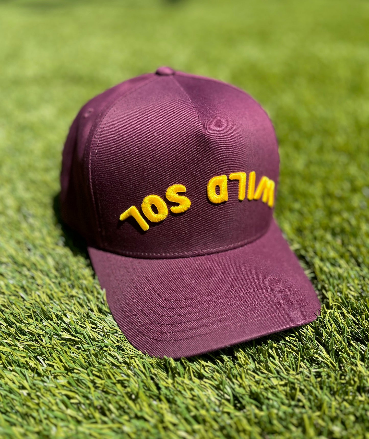 Wild Sol x Decker Hat Co. Custom Burgundy & Yellow Sun | Pre-Curved Snapback