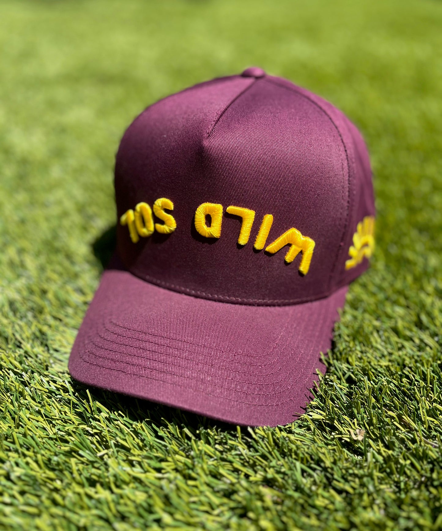 Wild Sol x Decker Hat Co. Custom Burgundy & Yellow Sun | Pre-Curved Snapback