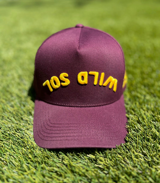 Wild Sol x Decker Hat Co. Custom Burgundy & Yellow Sun | Pre-Curved Snapback