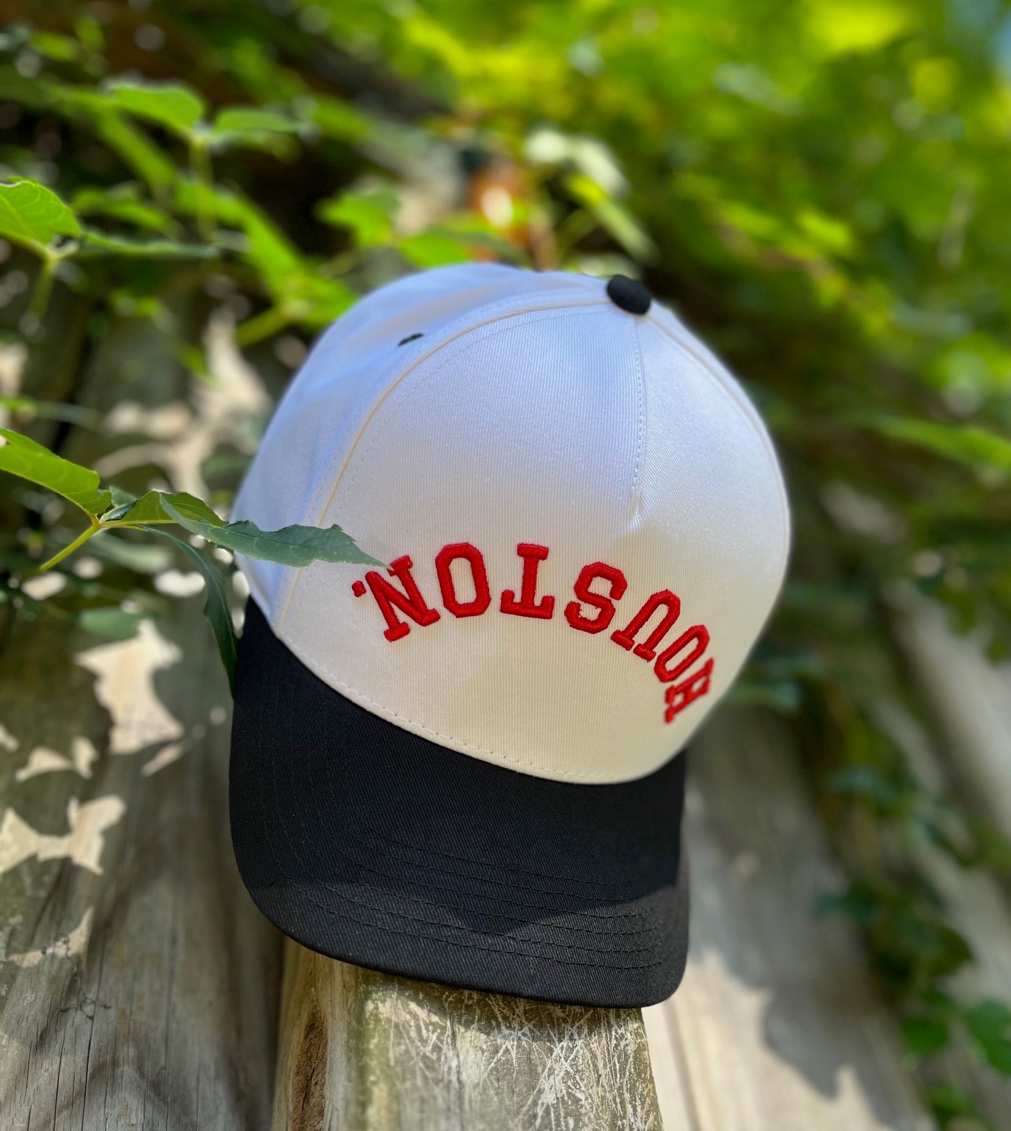 White with Red Stitching, Black Bill |  Red Panda | Pre-curved Snapback