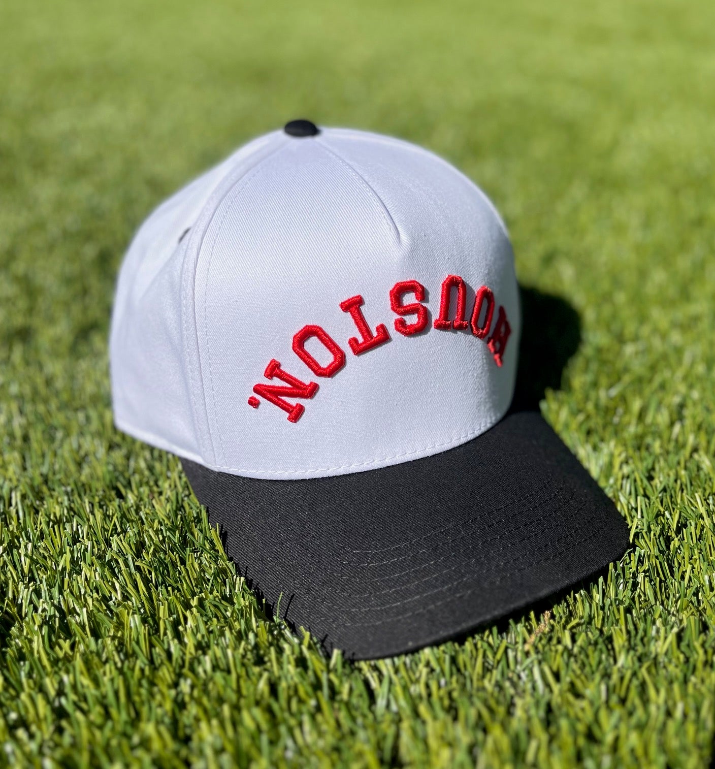 White with Red Stitching, Black Bill |  Red Panda | Pre-curved Snapback