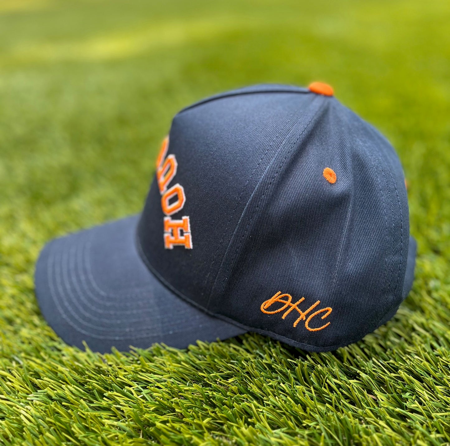 Navy with Orange Stitching and Orange Underbrim | Pre-curved Snapback