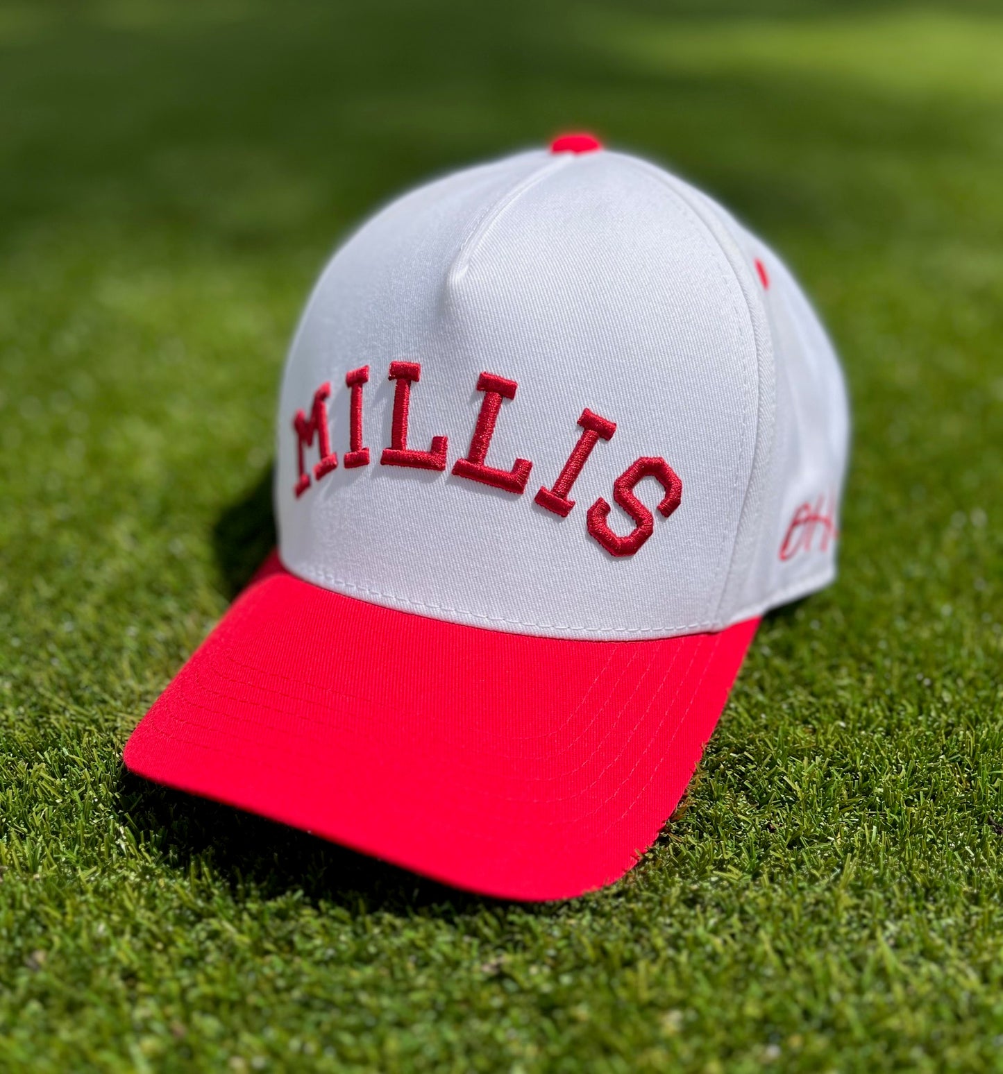 Millis Development Custom Hats - White/Red | Pre-Curved Snapback